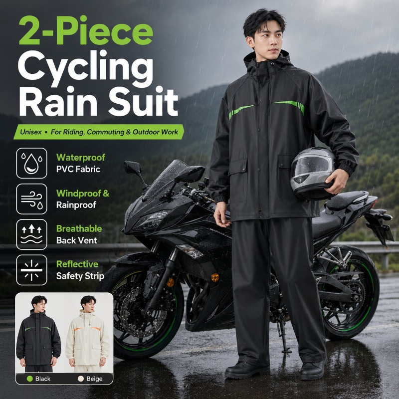 Cycling Commute In Rain - Unisex 2-delige waterdichte fietsregenpak – jas